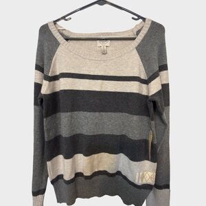 NWT St. John's Bay Women's Petite Large Gray Black Tan Striped Pullover‎ Sweater